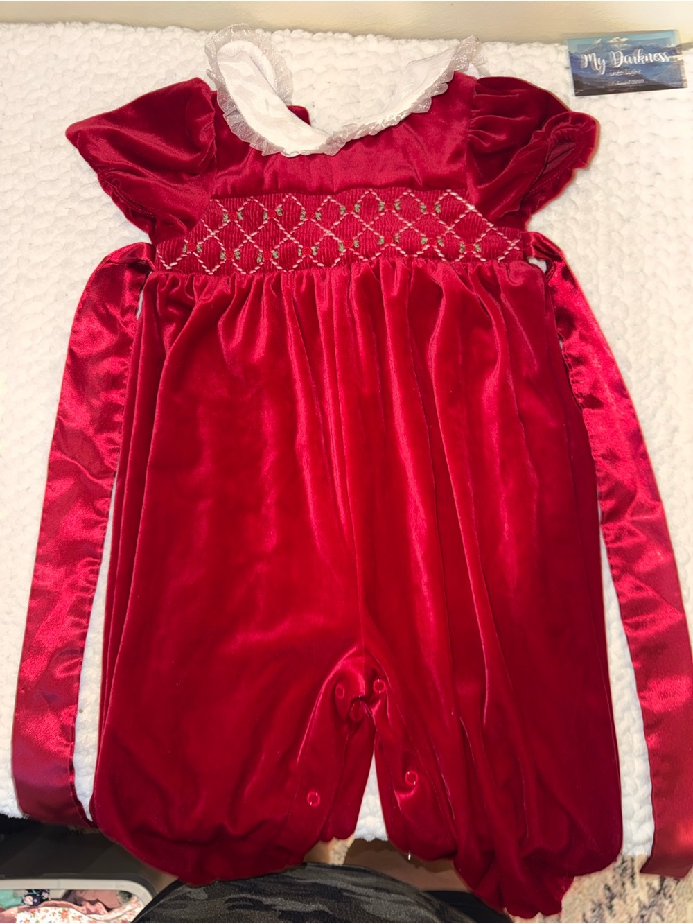 Red Velvet Smocked Infant Romper - Classic Holiday Style